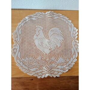 Heritage Lace Polyster White Rooster Scene Placemats Table Decor